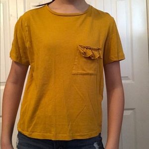 🌟4 for $20 Zara yellow t shirt with ruffle pocket